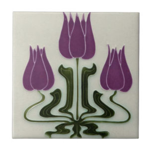 Keramik Tile - Jugendstil Vintage Lila Tulissen Fliese
