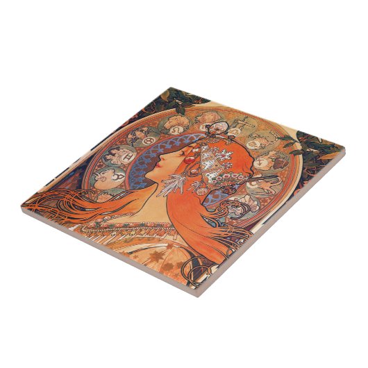 Keramik Tile - Jugendstilfrau Fliese (Seite)