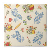 Keramik Tile, kleine - fröhliche KÜCHE BLAU Fliese (Vorderseite)