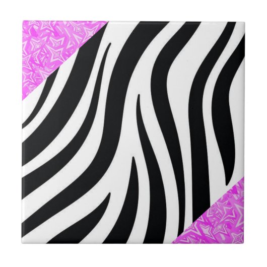 Keramik Tile Leopard Print Black & White Pink Fliese (Vorderseite)