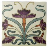 Keramik Tile - Lila Blumengarten Jugendstil Fliese (Vorderseite)