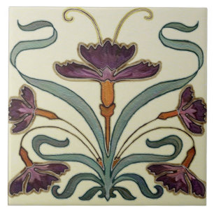 Keramik Tile - Lila Blumengarten Jugendstil Fliese