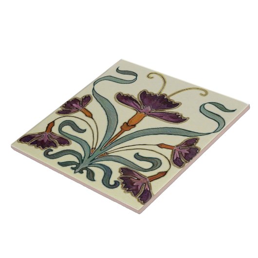 Keramik Tile - Lila Blumengarten Jugendstil Fliese (Seite)