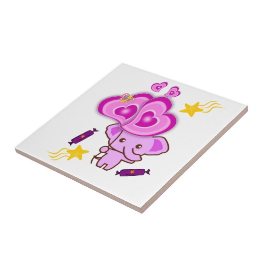 Keramik Tile Lila Elefanten Herz Fliese (Seite)