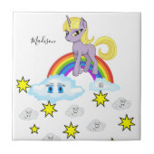 Keramik Tile Lila Pony Rainbow Happy Clouds Fliese (Vorderseite)