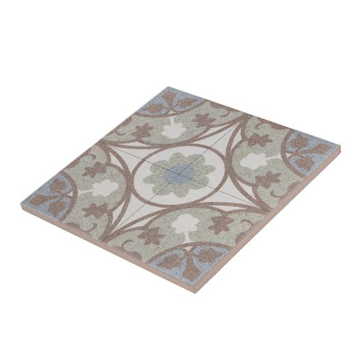 Keramik Tile - Marokkanisches Beige Blauer Flora Fliese (Seite)