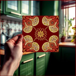 Keramik Tile Medallin ocher auf Wein Fliese