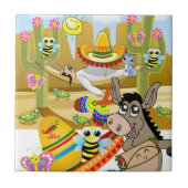 Keramik Tile Mexican Donkey Sun Butterfly Fliese (Vorderseite)