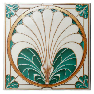Keramik Tile mit Creme und Green Art Deco. Fliese