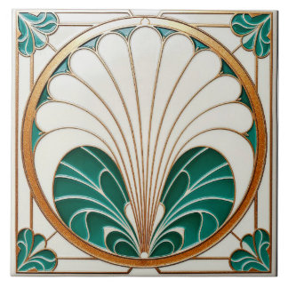 Keramik Tile mit Creme und Green Art Deco. Fliese