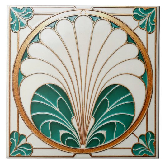 Keramik Tile mit Creme und Green Art Deco. Fliese (Vorderseite)