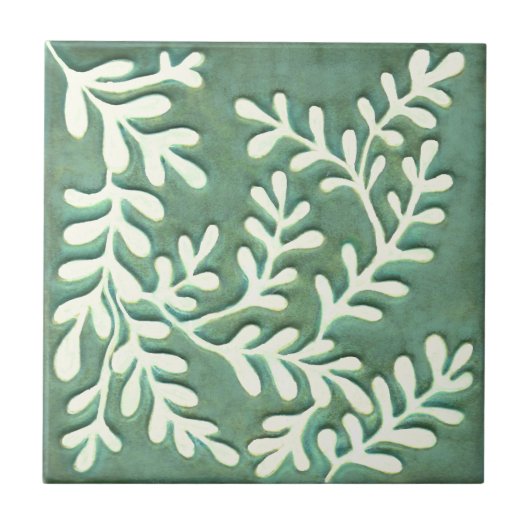 Keramik Tile mit grünen und weißen Blätter Fliese (Vorderseite)