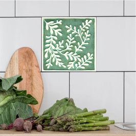 Keramik Tile mit grünen und weißen Blätter Fliese