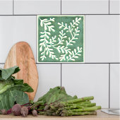 Keramik Tile mit grünen und weißen Blätter Fliese