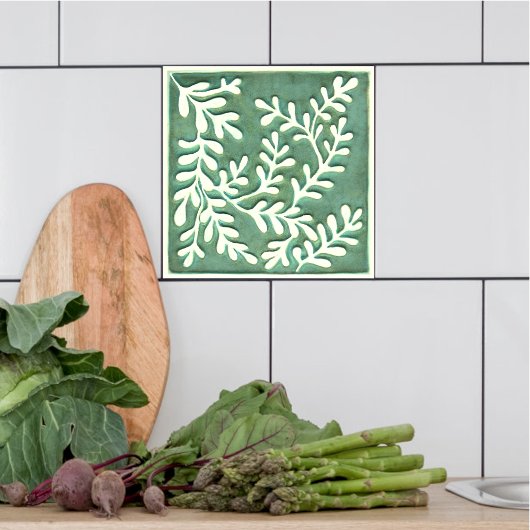 Keramik Tile mit grünen und weißen Blätter Fliese