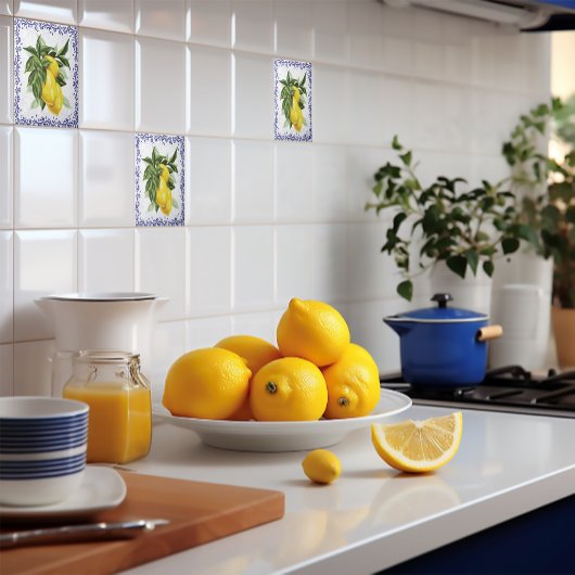 Keramik Tile mit Lemons Blue Toile Fliese