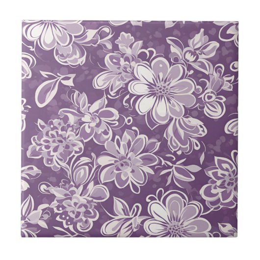 Keramik Tile mit Lila Blumenmuster Fliese (Vorderseite)