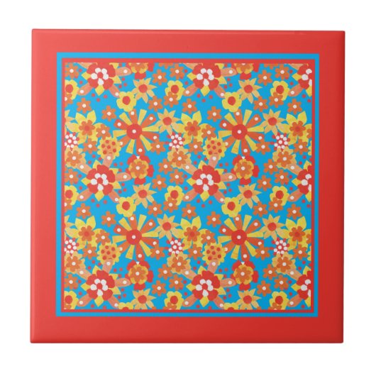 Keramik Tile: Muster der Ditzy Orange-Blume Fliese (Vorderseite)