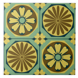 Keramik Tile - Octagon Floral - Jade Fliese
