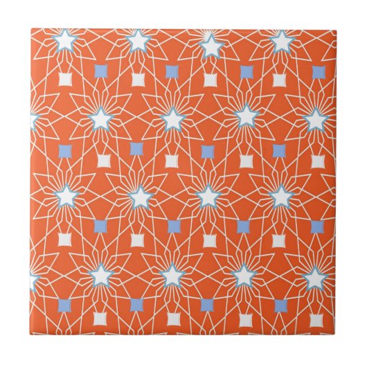 Keramik Tile Orange Blue Stars Fliese (Vorderseite)