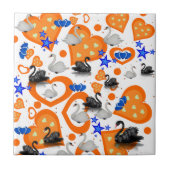 Keramik Tile, Orange Hearts Swan Blue Stars Fliese (Vorderseite)