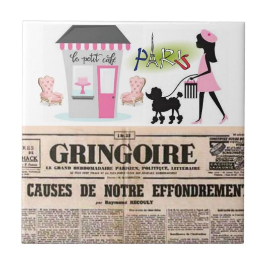 Keramik Tile Paris France Newspapier Fliese (Vorderseite)