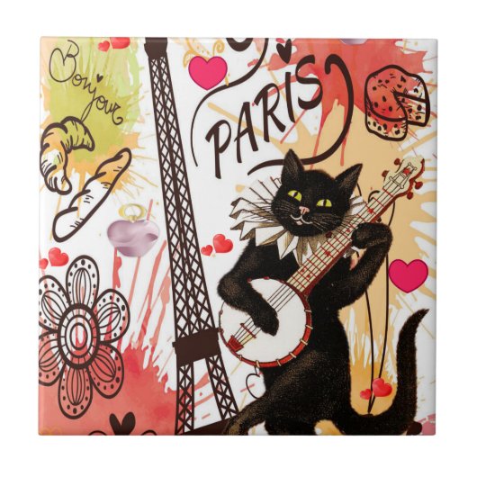 Keramik Tile Paris Frankreich Katze Fliese (Vorderseite)