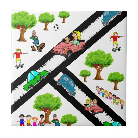 Keramik Tile Park Kinder Bäume Dog Cars Fliese (Vorderseite)