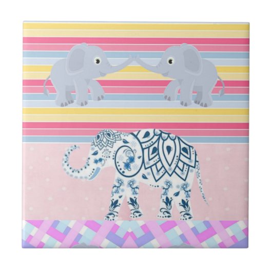 Keramik Tile Pastel Elephant Fliese (Vorderseite)