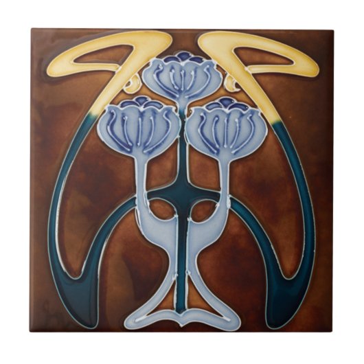 Keramik Tile Peonies Light Blue Blumen Fliese (Vorderseite)