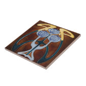 Keramik Tile Peonies Light Blue Blumen Fliese (Seite)