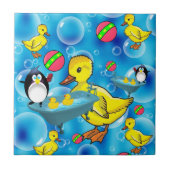 Keramik Tile Pinguin Gelbe Enten Blasen Fliese (Vorderseite)