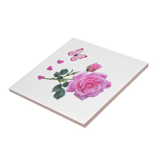 Keramik Tile Pink Rose Bläsernhörnchen Fliese (Seite)