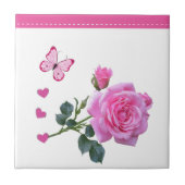 Keramik Tile Pink Rose Bläsernhörnchen Fliese (Vorderseite)