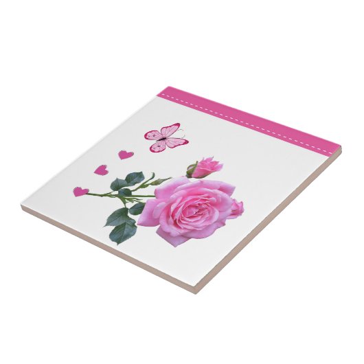 Keramik Tile Pink Rose Bläsernhörnchen Fliese (Seite)