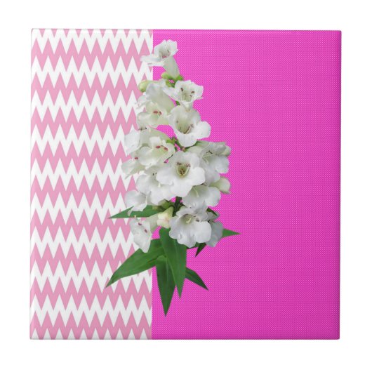 Keramik Tile Pink White Daisy Floral Fliese (Vorderseite)