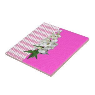 Keramik Tile Pink White Daisy Floral Fliese