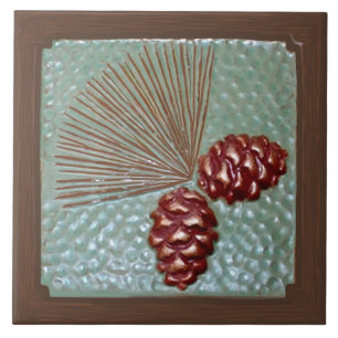 Keramik Tile Ponderosa Pinecone, grün und kupfer Fliese