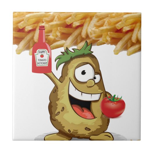 Keramik Tile Potato French Fries Ketchup Tomato Fliese (Vorderseite)