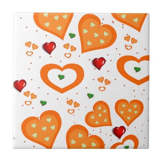 Keramik Tile Red Orange Hearts Fliese (Vorderseite)