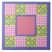Keramik Tile: Rosa: Primrosen, Polka Dots, Gingham Fliese (Vorderseite)