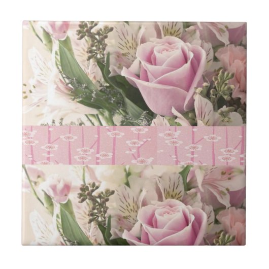 Keramik Tile Rosa Rose Floral Fliese (Vorderseite)