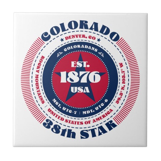 Keramik Tile Rot, Weiß und Blau Colorado Fliese (Vorderseite)