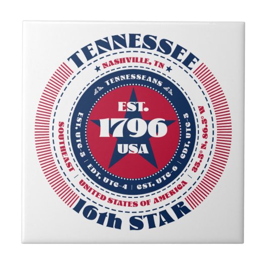 Keramik Tile Rot, Weiß und Blau des Tennessees Fliese (Vorderseite)