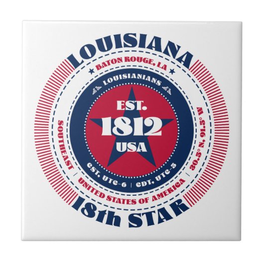 Keramik Tile Rot, Weiß und Blau Louisiana Fliese (Vorderseite)