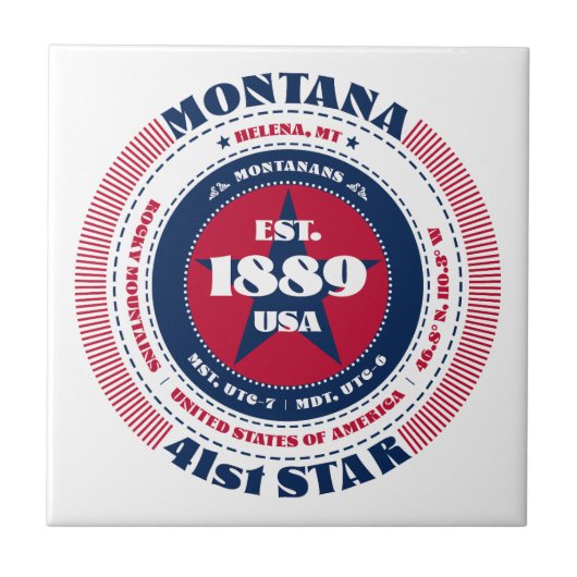 Keramik Tile Rot, Weiß und Blau Montana Fliese (Vorderseite)