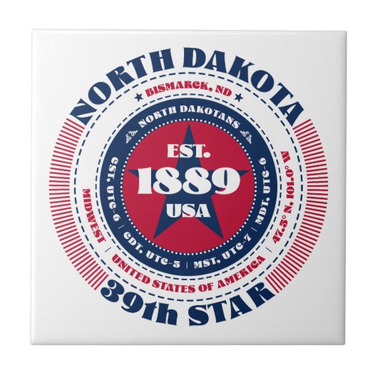 Keramik Tile Rot, Weiß und Blue North Dakota Fliese (Vorderseite)