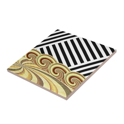 Keramik Tile Schwarz/Weiß Streifen Braun wirbeln Fliese (Seite)