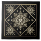 Keramik Tile, Sepia Medallien auf schwarz Fliese (Vorderseite)