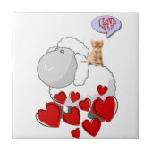 Keramik Tile Sheep Kitten Red Hearts Fliese (Vorderseite)